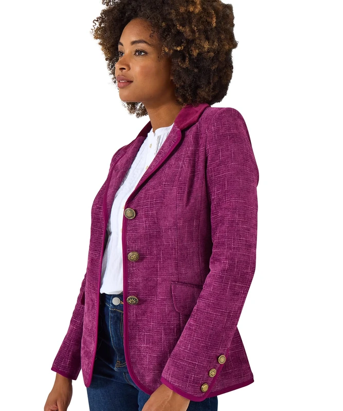 Joe Browns Female Checked Single Breasted Jacket, Petite, Plum, UK 16P