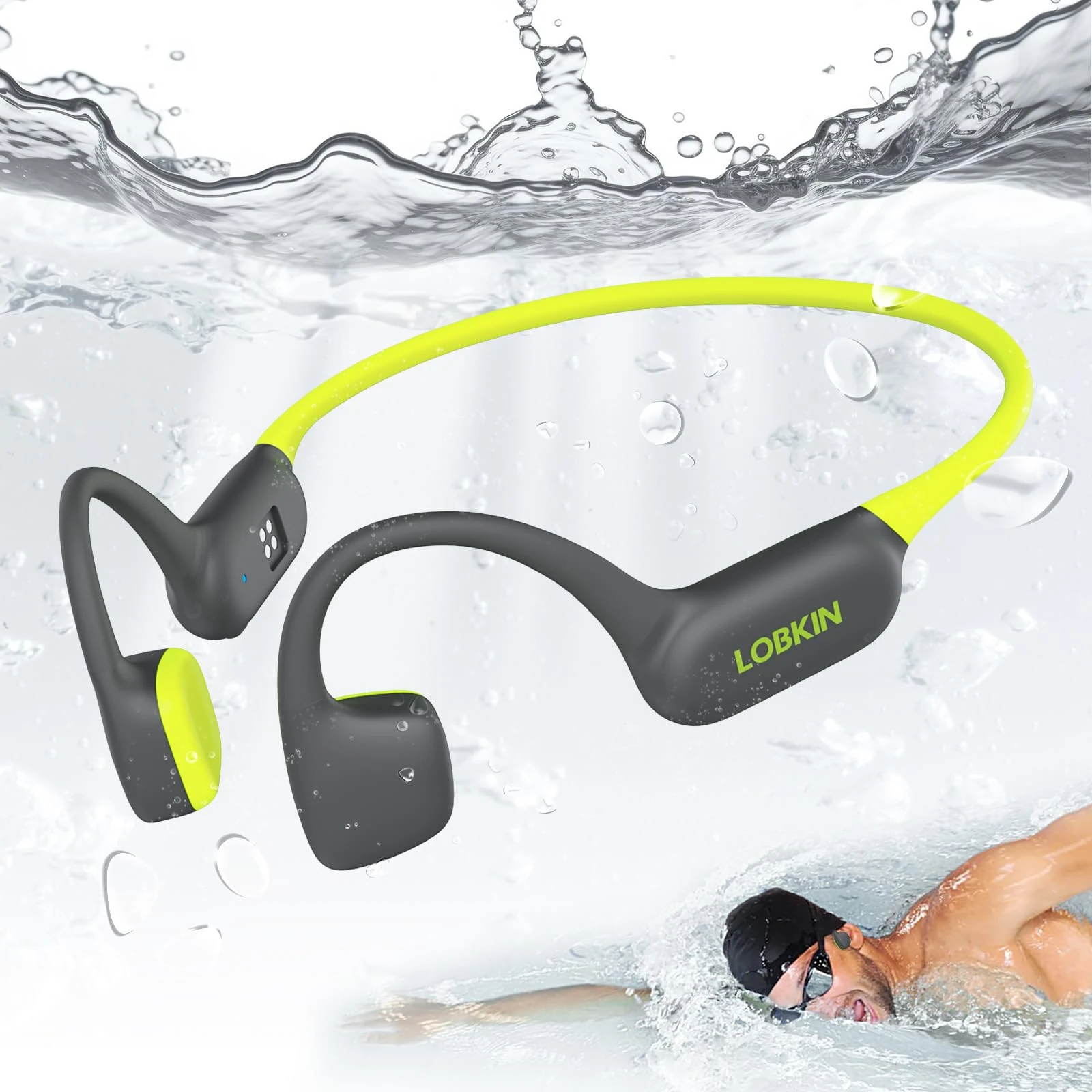 LOBKIN Bone Conduction Headphones,Bluetooth 6.0 Swimming Headphones Wireless, IPX8 Waterproof 32G Memory Open Ear Earphones with Microphone, 8H Playtimes for Hiking,Running,Swimming,Cycling