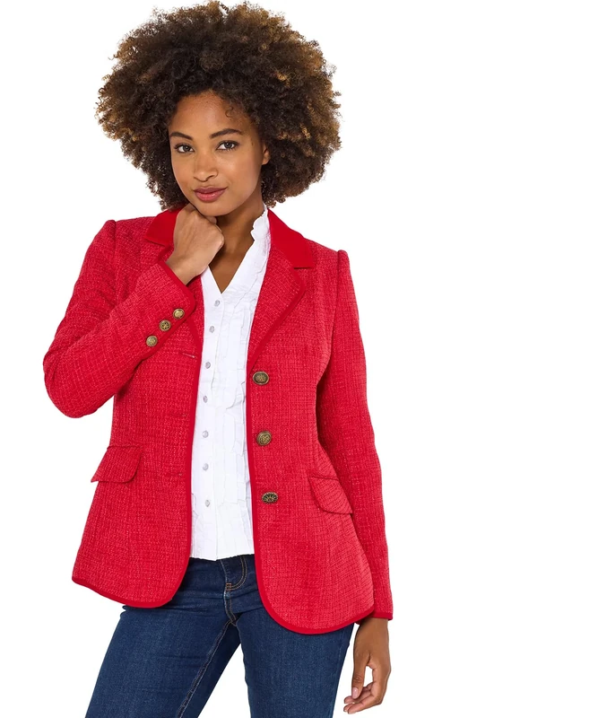 Joe Browns Women's Checked Single Breasted Jacket, Red, 38 Taille Petite