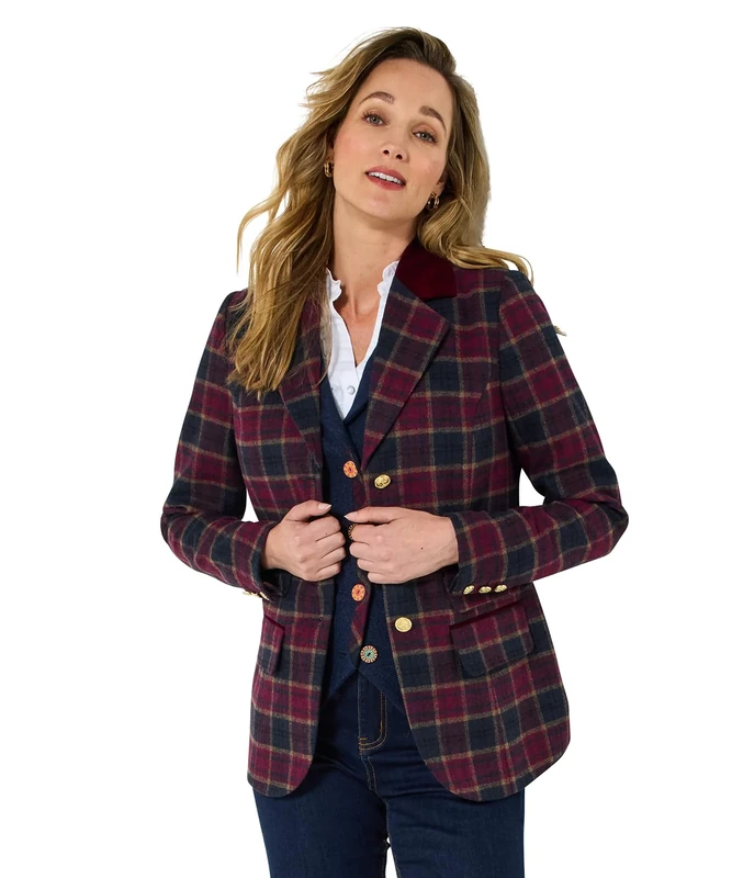 Joe Browns Women's Chic Heritage Style Check Jacket, Blue, 10