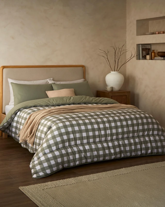 Night Lark Coverless Duvet and Pillowcase Set, Autumn Collection – Coverless Duvet King Size 10.5 Tog with Advanced Smartfil® Fibre, Machine Washable, Hypoallergenic – Olive Gingham, King Bed Size