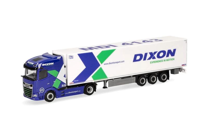 Herpa Truck Model DAF XG refrigerated semi-trailer truck "Dixon", miniature at 1:87 scale, collector's item, made in Germany, plastic