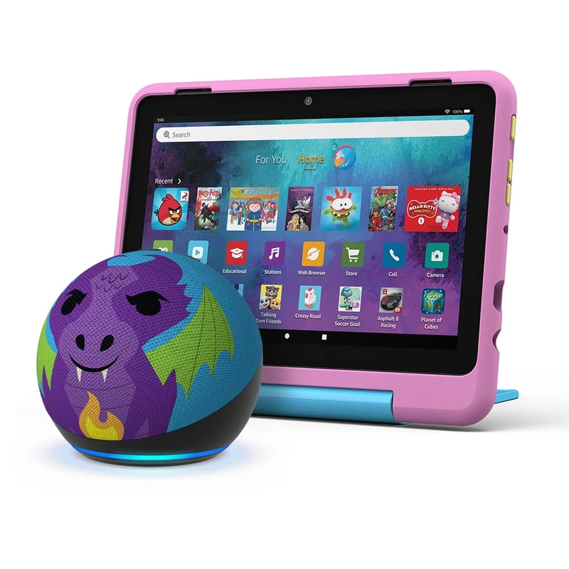 Amazon Fire HD 8 Kids Pro tablet, Jungle Cat + Echo Dot Kids, Dragon | With 1 year of Amazon Kids+ content | Kids Pack