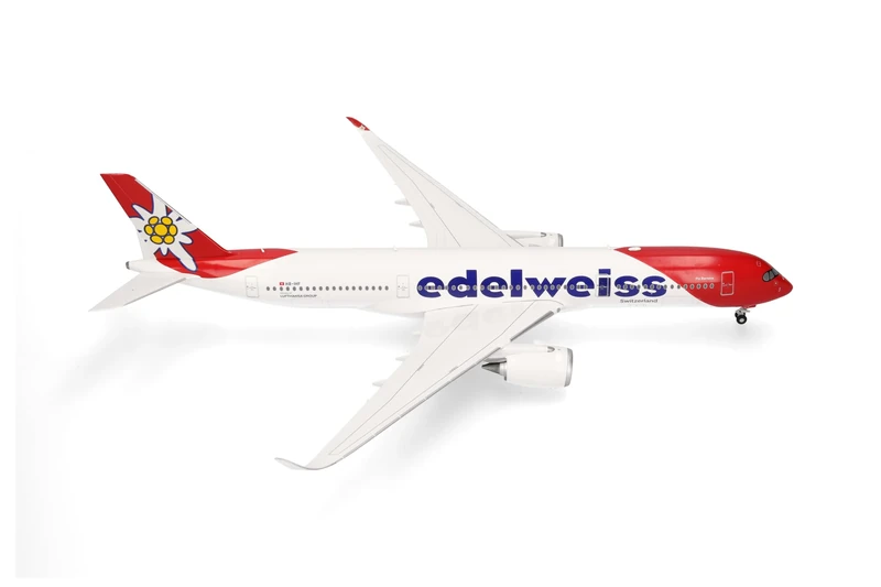 Herpa Model Aircraft Edelweiss Air Airbus A350-900 - HB-IHF "Piz Bernina", miniature at 1:200 scale, collector's item, model without stand, plastic