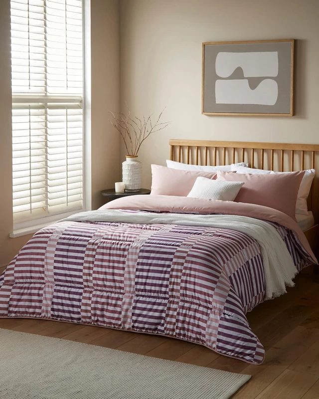 Night Lark Coverless Duvet and Pillowcase Set, Autumn Collection – Coverless Duvet Double 10.5 Tog with Advanced Smartfil® Fibre, Machine Washable, Hypoallergenic – Rosy Stripes, Double Bed Size