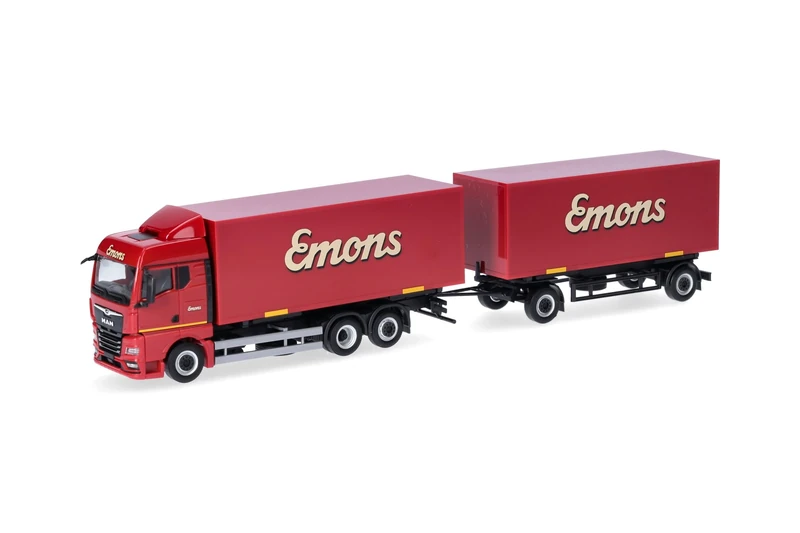 Herpa Truck Model MAN TGX GM swap body trailer truck "Emons", miniature at 1:87 scale, collector's item, made in Germany, plastic