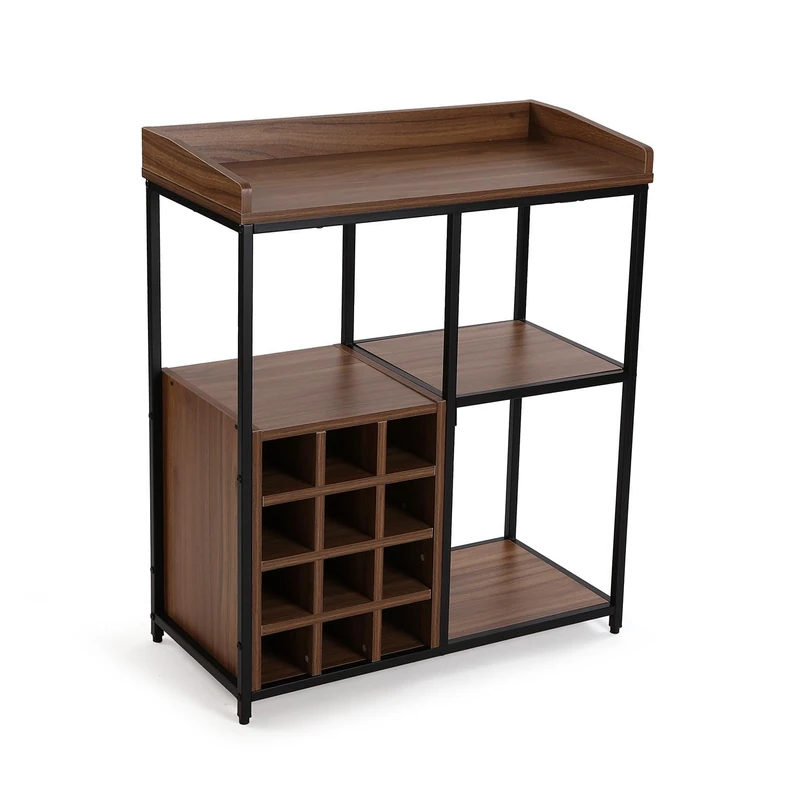 Versa Wine Rack Furniture for 12 Bottles, Modern Style, 81x70x34 cm, MDF Wood and Metal, Brown and Black - Image 1