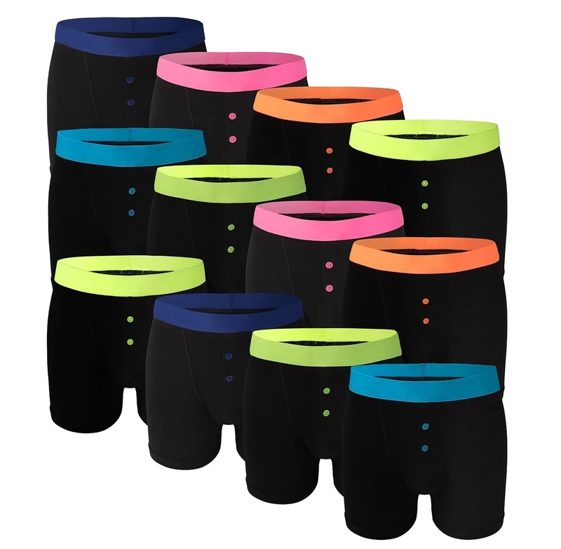 Bonjour® Men's Boxer Shorts (6 & 12 Pack) Cotton Designer Trunk Boxers for Men Underwear Neon Stripe Waist Band