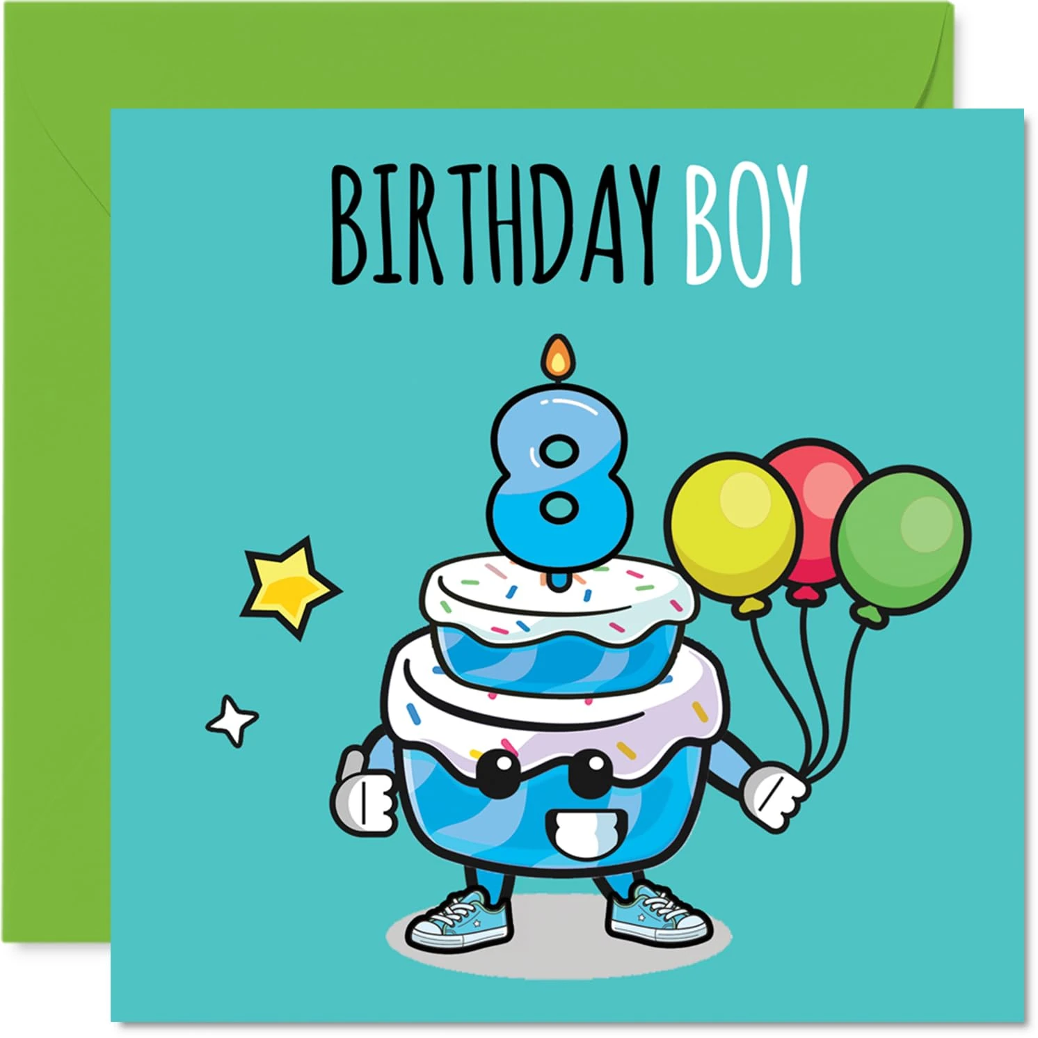 8th Birthday Cards for Boys - Birthday Cake Boy Balloons - Happy Birthday Card for 8 Year Old Boy Nephew Grandson Son Cousin, 145mm Bday Greeting Cards