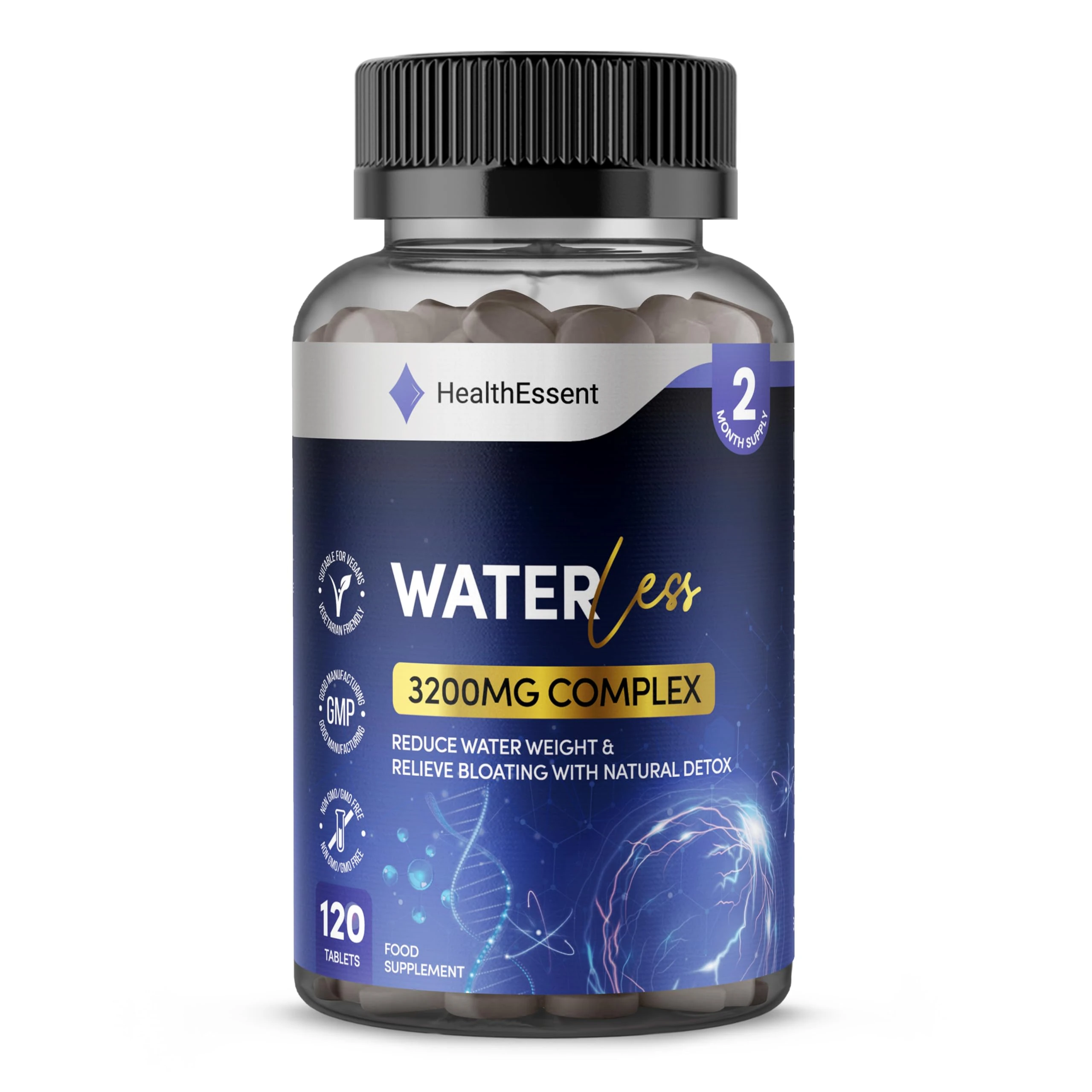 WaterLess 3200mg – High Strength Water Retention Tablets with Taraxacum Officinale Dandelion for Bloating, Natural Detox and Digestion - Traditional Herbal Supplement - 120 Vegan Tablets