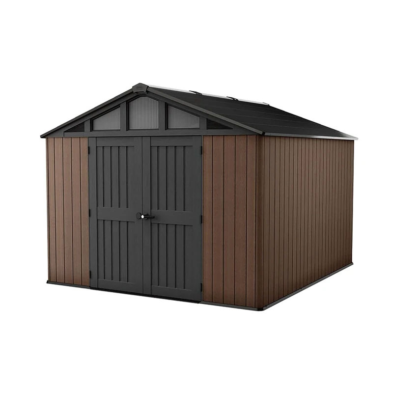 Keter Stronghold 10x11.5ft Outdoor Storage Shed | Heavy-Duty Floor & Double Doors | Built-In Ventilation & Skylights | Evotech™ Wood-Effect | Steel-Reinforced, Weatherproof & Maintenance-Free