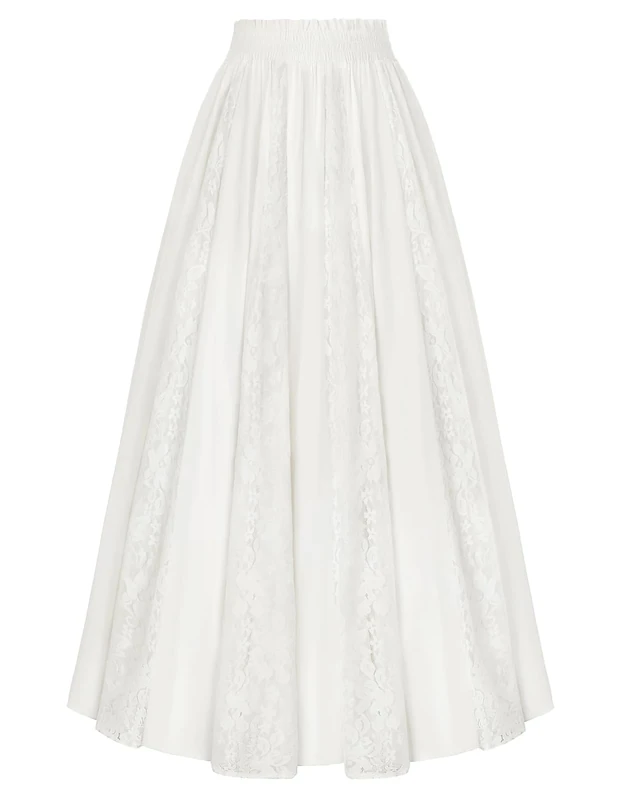 SCARLET DARKNESS Women Long White Skirt Elastic Waist Casual Lace Maxi Skirt Cottagecore Flowy Summer Skirts Plus Size XXL