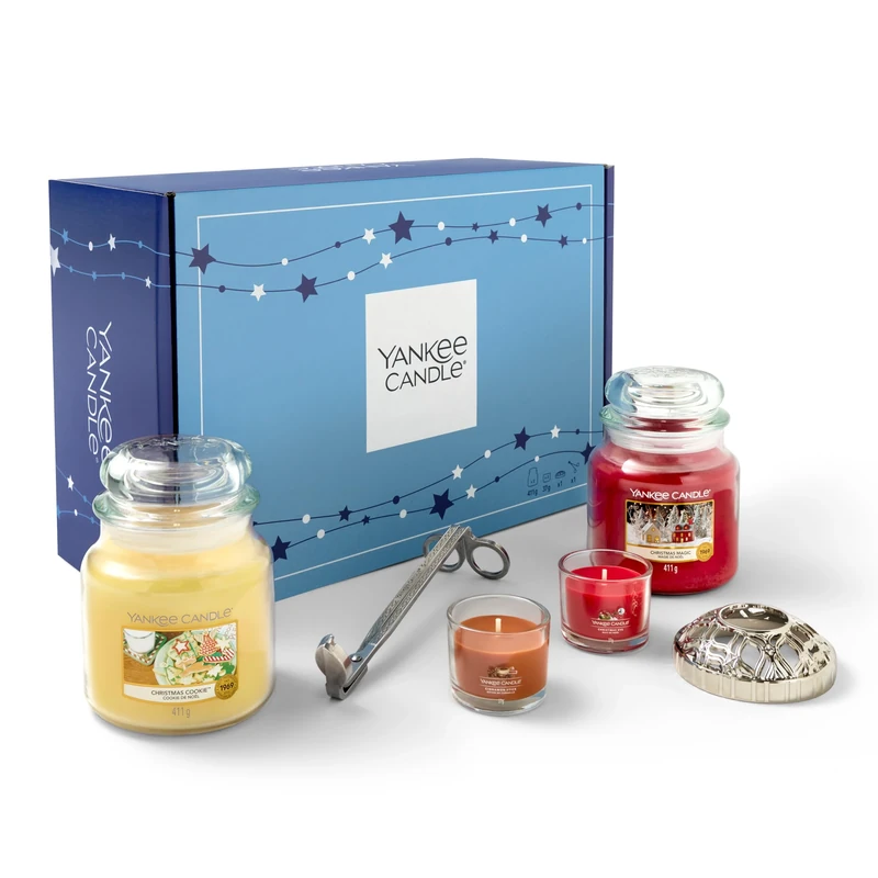 Yankee Candle Gift Set 2 Medium Jar Scented Candles2 Filled Votives Wick Trimmer and Illuma-Lid Candle Topper 6-Piece Candle Set Gifts for Women