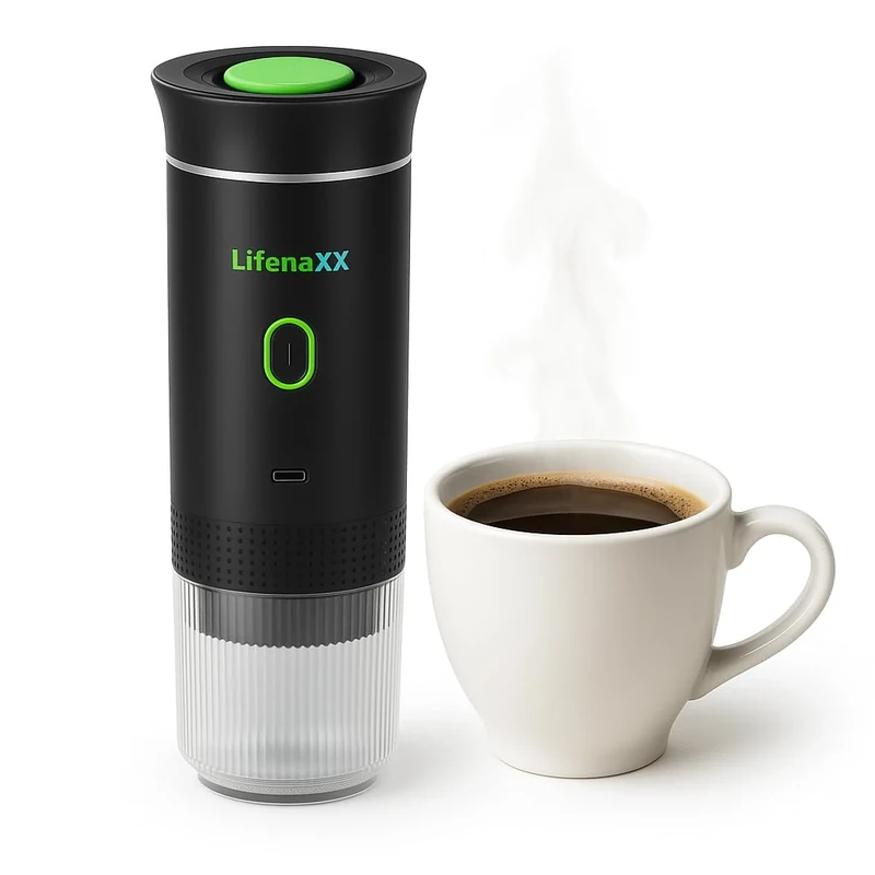 Lifenaxx Portable Coffee Maker with Rechargeable Battery & USB-C LX-060-20 Bar Mini Espresso Machine for Ground Coffee & Capsules – Compact Cordless Coffee Maker for Travel, Camping, Car, Office