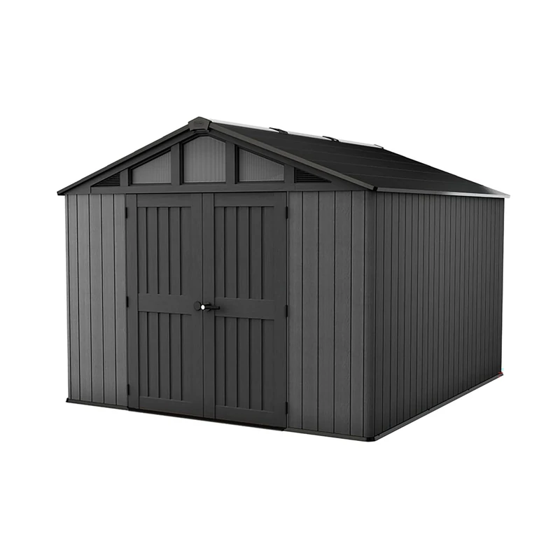 Keter Stronghold 10x11.5ft Outdoor Storage Shed | W305 x H251 x D352 cm | Heavy-Duty Floor & Wide Double Doors | Ventilation & Skylights | Evotech™ Wood-Effect | Steel-Reinforced & Weatherproof