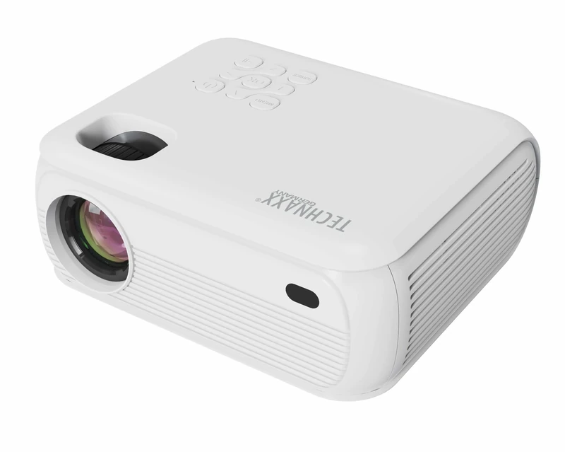 Technaxx Smart Projector TX-332 – Native 1080P with Official Netflix License – 120" Image – 200 ANSI Lumens – Dual-Band Wi-Fi & Bluetooth – HDMI USB – Built-In Speaker – 30,000h LED
