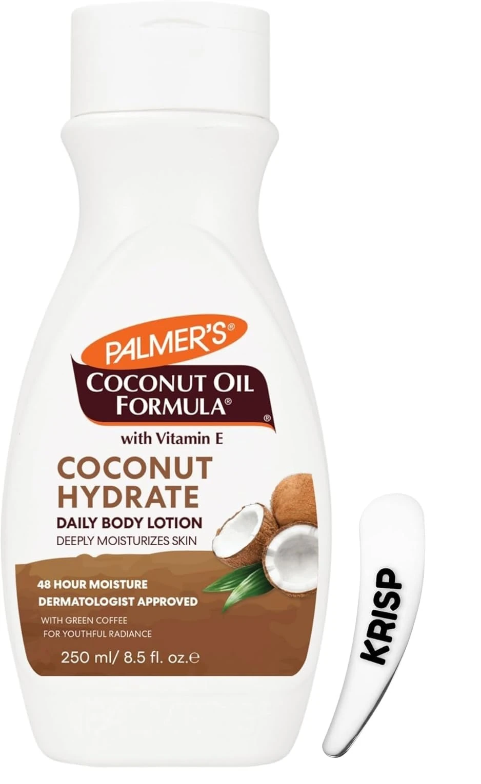 Palmer’s Coconut Oil Formula Body Lotion 250ml with Cosmetic Spatula – Hydrating Coconut Moisturiser with Vitamin E for Dry Skin – 48 Hour Hydration, Dermatologist Approved