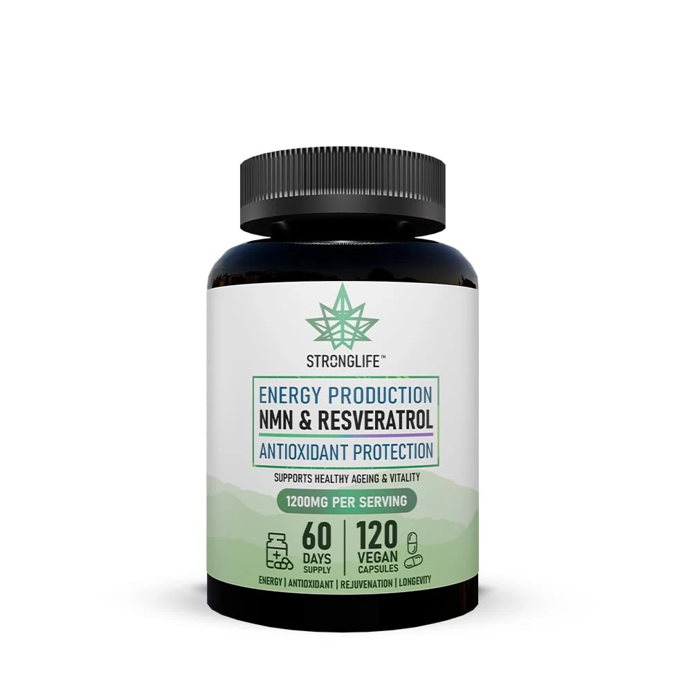 NMN + Resveratrol Capsules – 1200mg Per Serving – 120 Capsules, 60 Day Supply – High Strength NMN Supplements UK Pure – Nicotinamide Mononucleotide & Trans-Resveratrol Complex