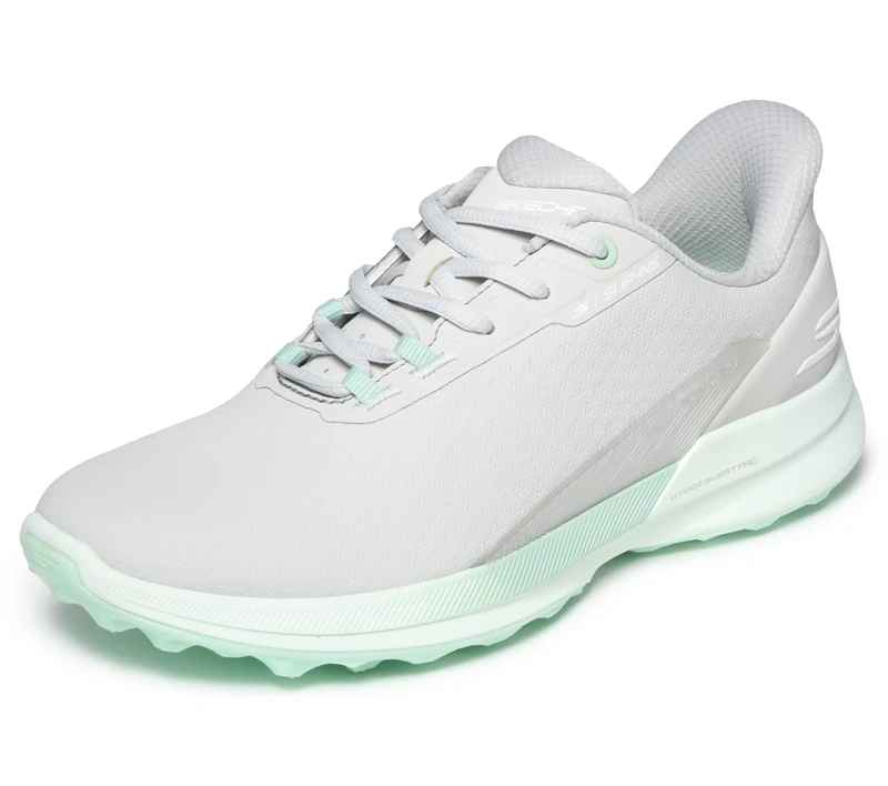 Skechers Women's Go Golf Synthetic Upper Lace-Up Spike Less Golf Shoe, Light Gray/Aqua, 4.5 UK