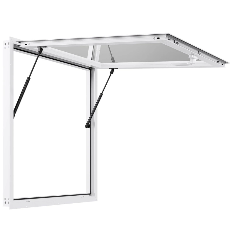 VEVOR Concession Window 92x92 cm, Aluminum Alloy Frame Service Window for Food Truck, Up to 85 Degrees Stand Serving Window with Awning Door and Drag Hook, Rainwater Resistant for Concession Trailers
