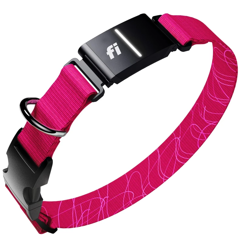 New Fi Series 3+ Smart Dog Tracker Collar [12 Month Membership Included] GPS Tracker for Dogs with Health & Behavior Monitoring, Escape Alerts, Waterproof, LED, Apple Watch Compatible (Pink, Large)