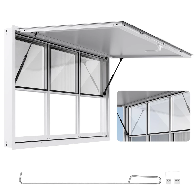 VEVOR Concession Window 152x92 cm, Aluminum Alloy Service Window for Food Truck, Up to 85 Degrees Stand Serving Window with 6 Sliding Windows, Awning Door, and Drag Hook, for Concession Trailers