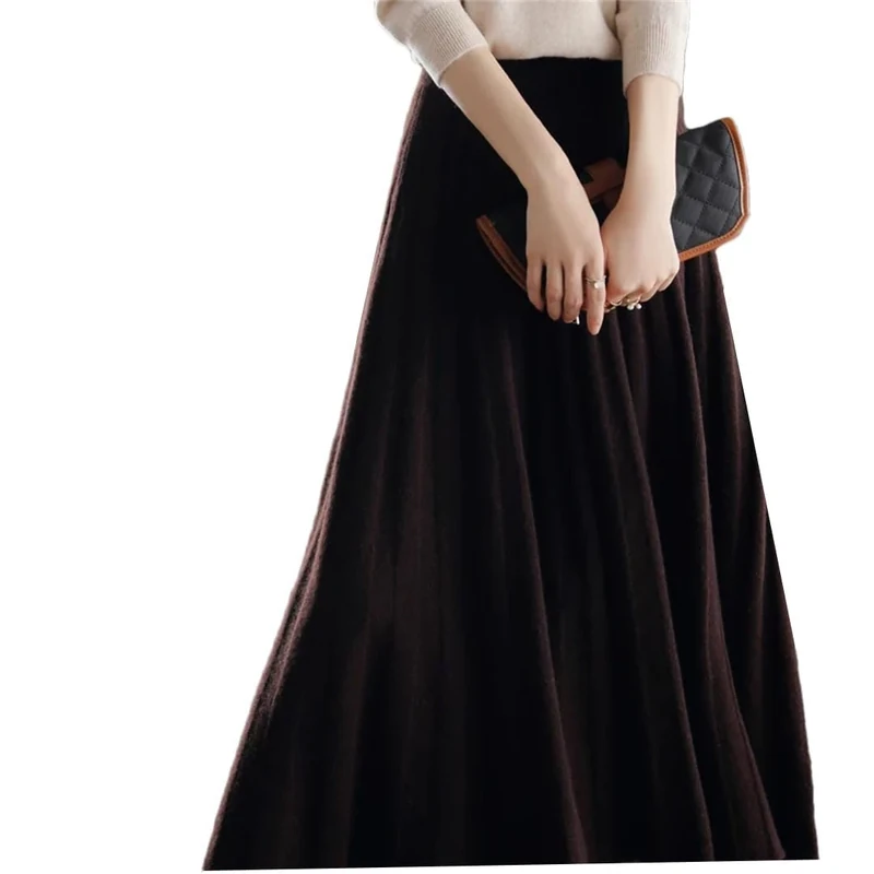 Women Wool Mini Chinese Style Style School Pleated Girls High Waist Plaid Mini Skirt Red Coffee Color XXL