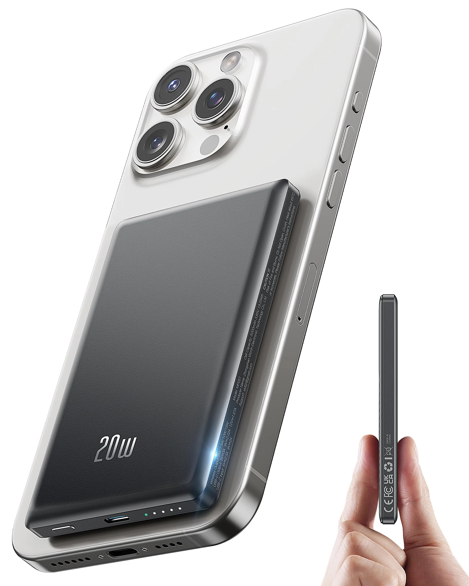 iPhone Power bank for Magsafe, Ultra Slim Super Fast Charging 20W Powerbank Wireless Magnetic Portable Charger,USB C in&Out PD 3.0 Phone Battery Pack for i-Phone 12/13/14/15/16/17 Mini Plus Pro Max