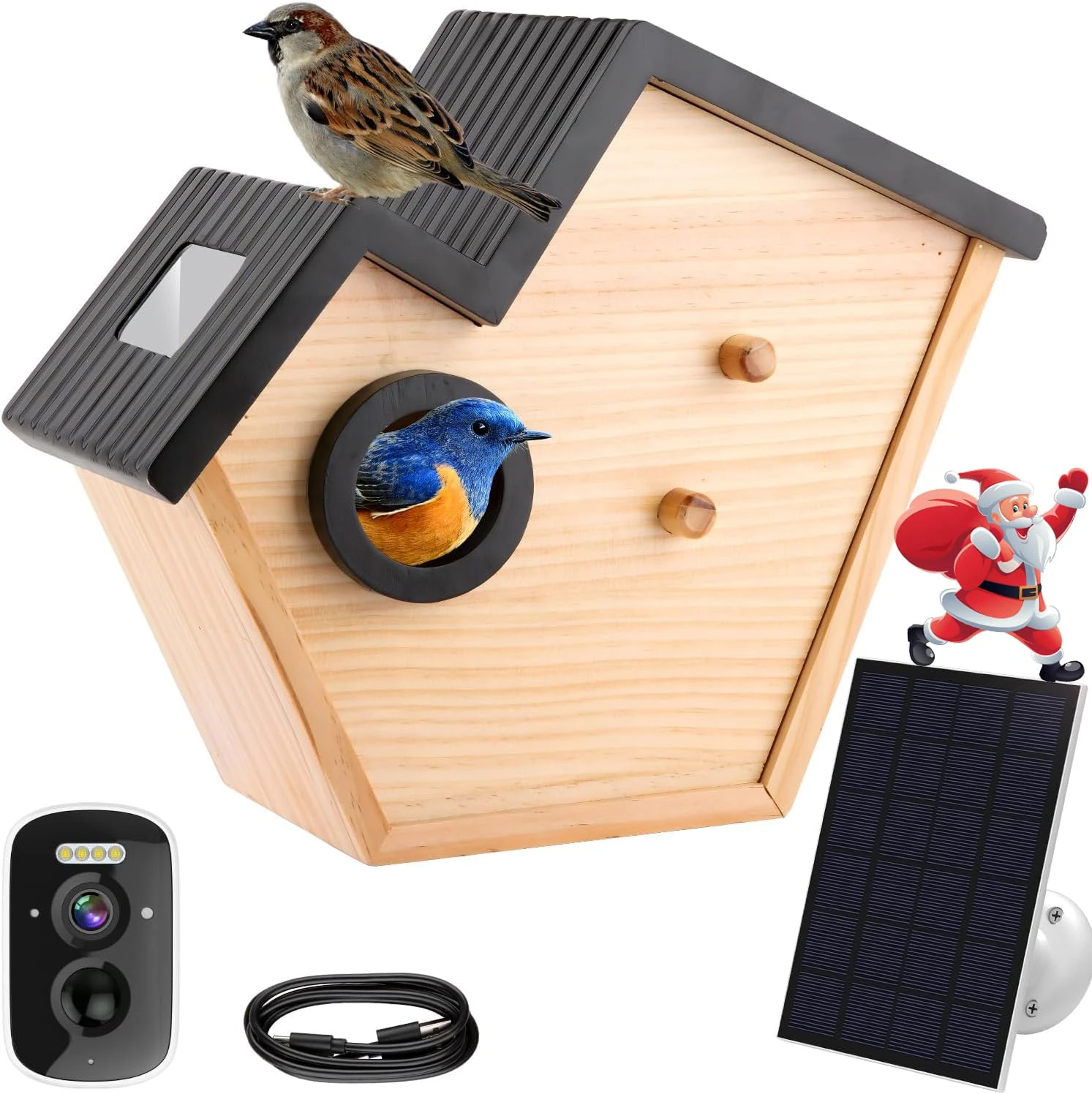 Bird House with Camera, 4MP Smart Birdhouse Camera with Solar Powered, Birdhouse Cameras for Families, Motion Detection & 32GB SD Card, Watch Bird Nesting & Hatching in Real Time