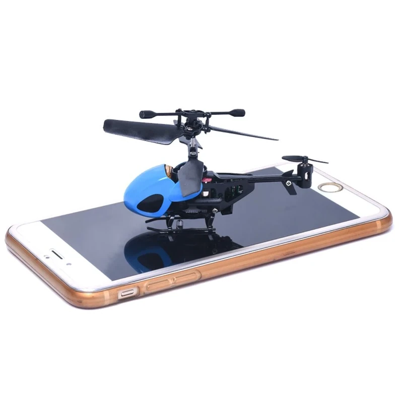 Micro RC Helicopter 2CH Remote Control Mini Aircraft Radio Channel Toy for Kids Adults Indoor Outdoor Flying (Blue, One Size)