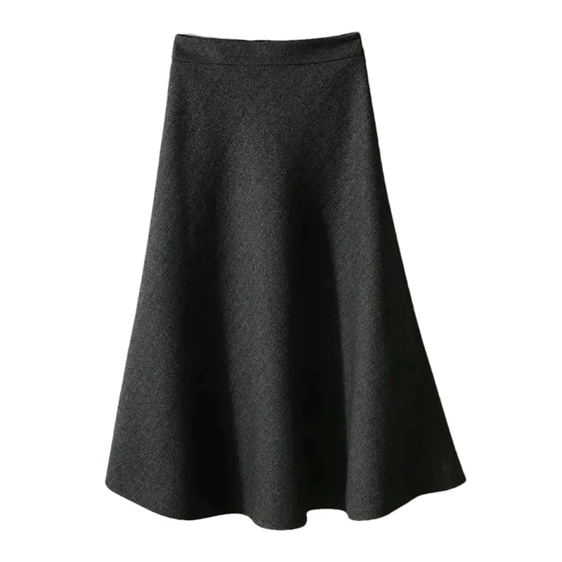 Women's Woolen A- Line Mini Elegant Drapey Wool Tartan Winter Skirts Black L