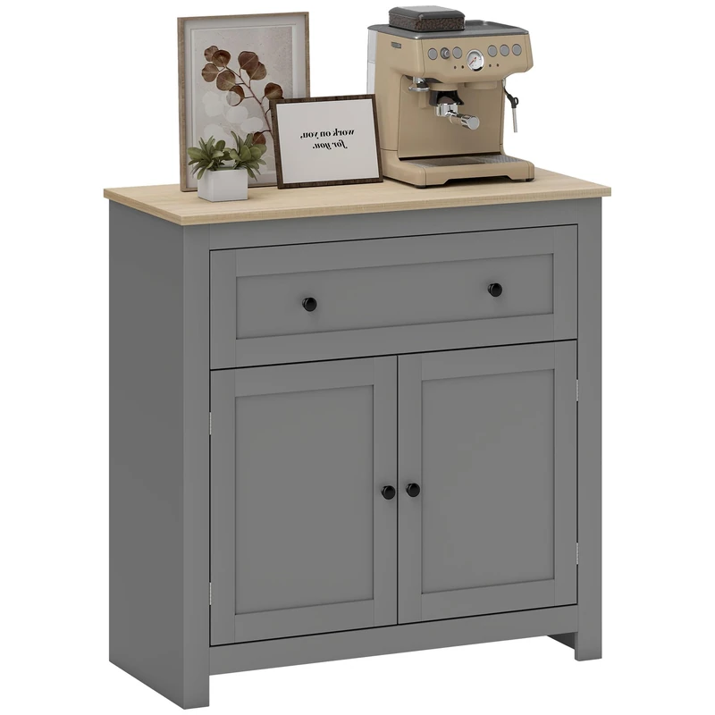 HOMCOM Sideboard Storage Cabinet, Morden Kitchen Cupboard with Adjustable Shelf, Drawer and Double Doors, Sideboard for Living Room, Dining Room, Hallway, Grey - Image 1