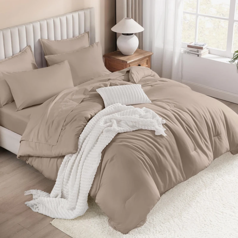 Litanika King Comforter Set with Sheets - 7 Pieces Solid Bed in a Bag