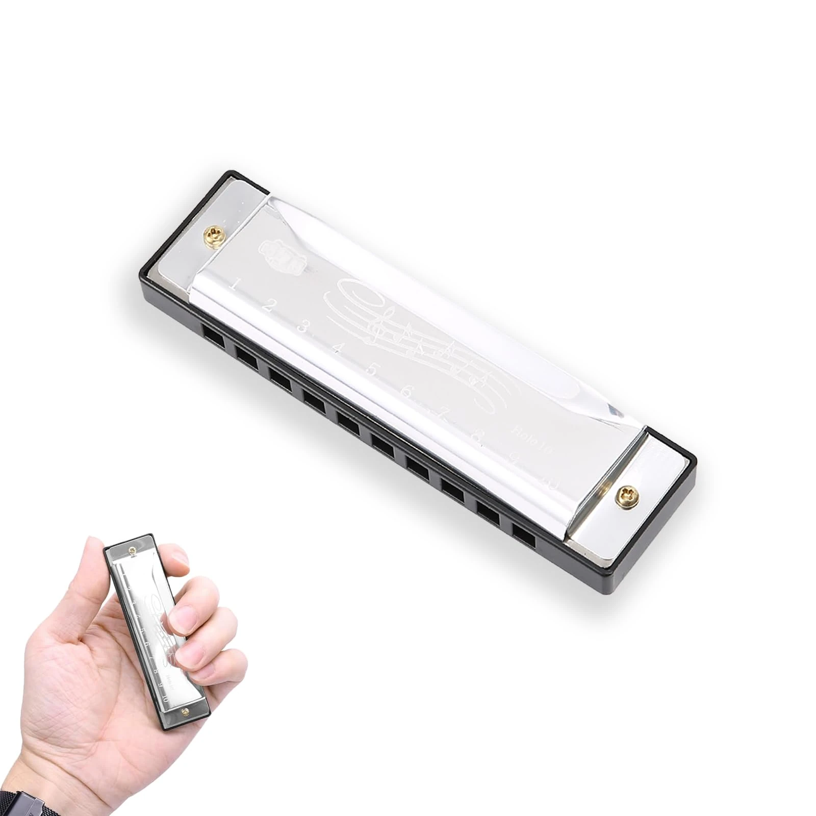 Pence & Moon Collective Blues Harmonica C, 10 Hole 20 Tune Diatonic Mouth Organ Harmonicas for Adults, Kids, Beginners, Gifts & Music Lovers, Stainless Steel Cover(Silver)