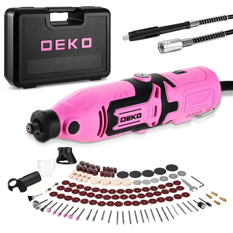 Multi Rotary Tool Kit 170W: DEKOPRO 126pc DIY Tool Kit for Wood/Metal - Mini Electric Sander/Drill Set with Flex Shaft for Carving,Cutting,Sanding,Grinding,Polishing, Engraving(Pink)