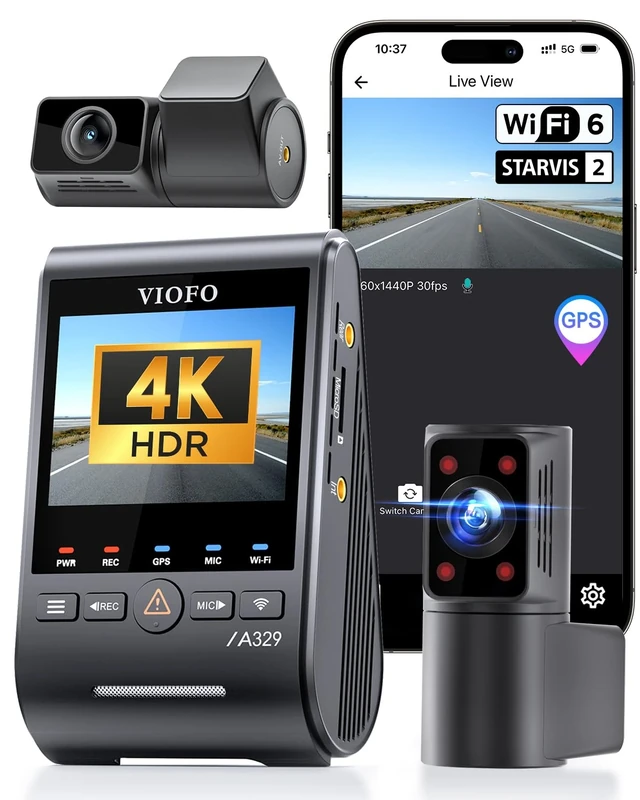 VIOFO A329S 4K 3 Channel Dash Cam, 4K Front + 2K Cabin Fisheye (210°) + 2K Rear, Power Saving Parking Mode, Wi-Fi 6 App Control, All-Channel STARVIS 2 Sensors, Supports up to 4TB SSD Storage