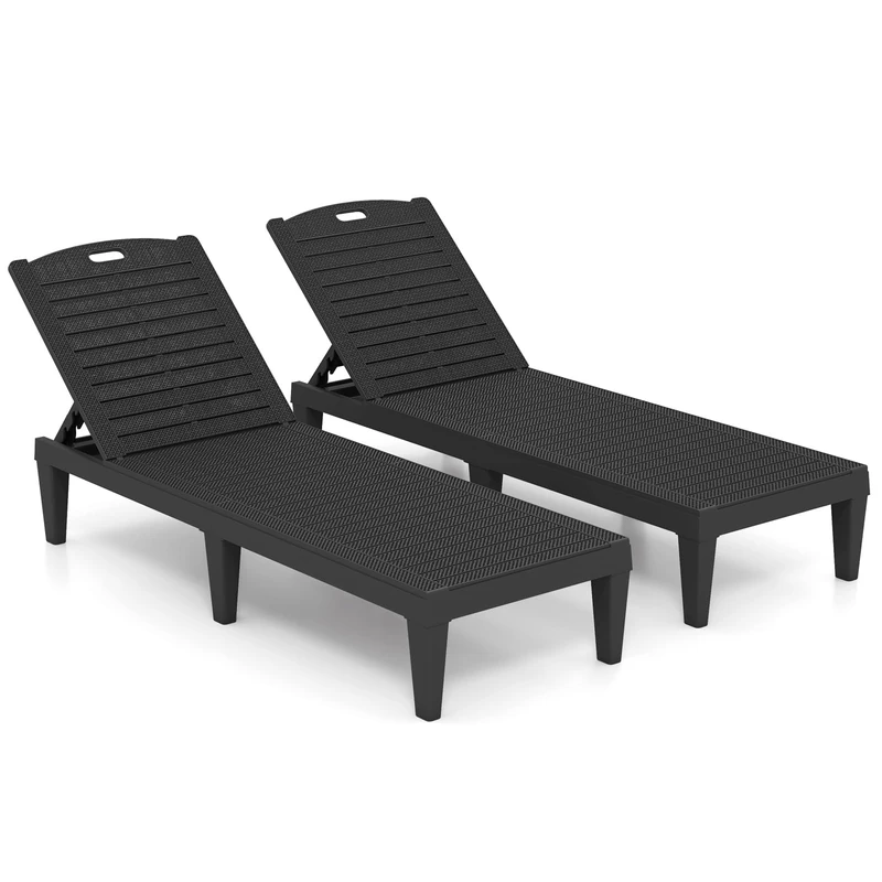 FANTASK Plastic Sun Lounger, Set of 2, Weatherproof Garden Lounger with Adjustable Backrest, Balcony Lounger, Patio Lounger, Deck Chair up to 160 kg Load Capacity for Garden, Patio (Black) - Image 1
