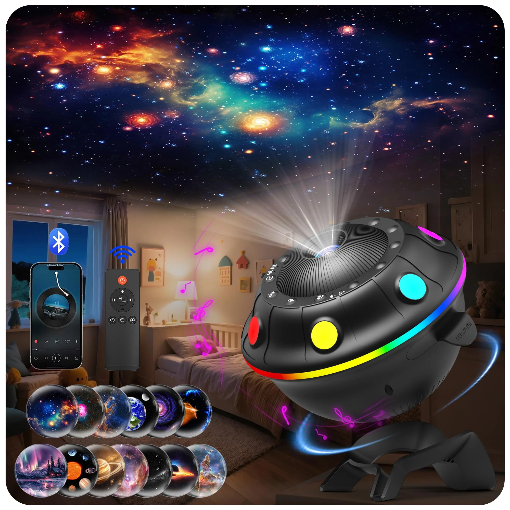 UFO Galaxy Star Projector 13 in 1, Nebula Aurora Planetarium with Timer, Remote & Bluetooth Speaker, 15 White Noises & RGB Effects, Night Light Projector for Kids Adults Gift Room Decor