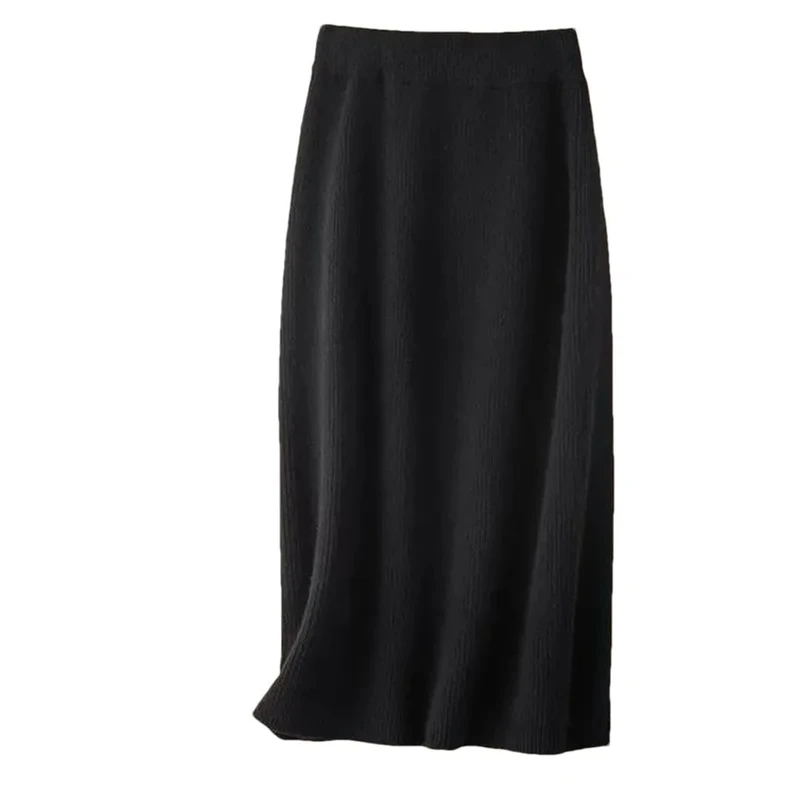 Women's Woolen Knitted Mid-Length A- Line Mini Winter Thick High Waist Cashmere Wrap Around Skirt Black XL