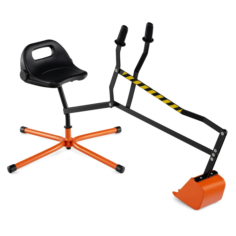 GYMAX Kids Sand Digger, Children Construction Excavator with 2-Handed Controls, Flexible Shovel & 360° Rotatable Function, Toy Excavator for Sand Dirt Snow (Orange, Cross Base: 123x62x62cm)
