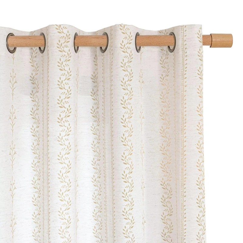 BGment Boho Curtains Leaf Floral Print Cottage Core Botanical Curtains for Bedroom Light Filtering Curtain 63 Inch Long for Farmhouse Rustic, Each 52 Inch Wide, 2 Panels Set, Sand