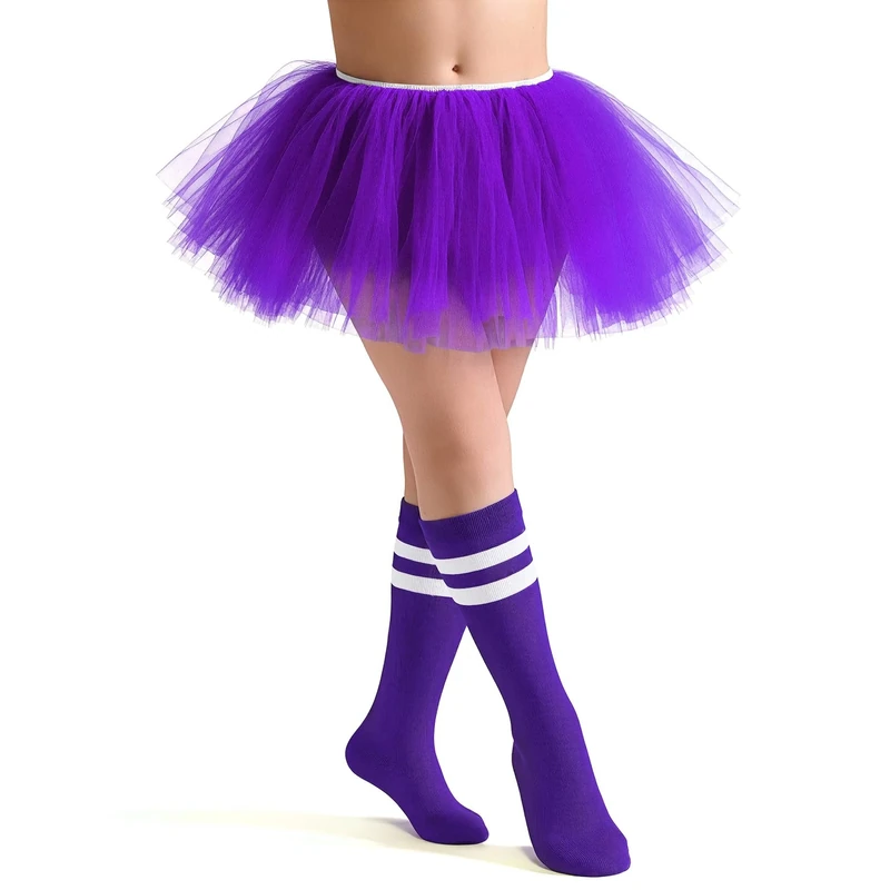 VONMELLI 5 Layer Tulle Tutu Skirt and Tube Socks Set - Purple