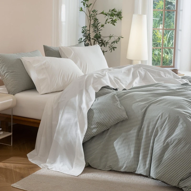 JIYUAN Full Washed Cotton Sheet Set, 4-Piece, Relaxed Linen Feel
