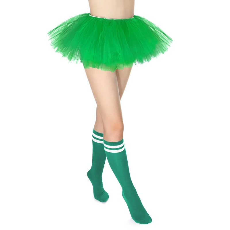 VONMELLI 5-Layer Tulle Tutu Skirt and Tube Socks Set - Green