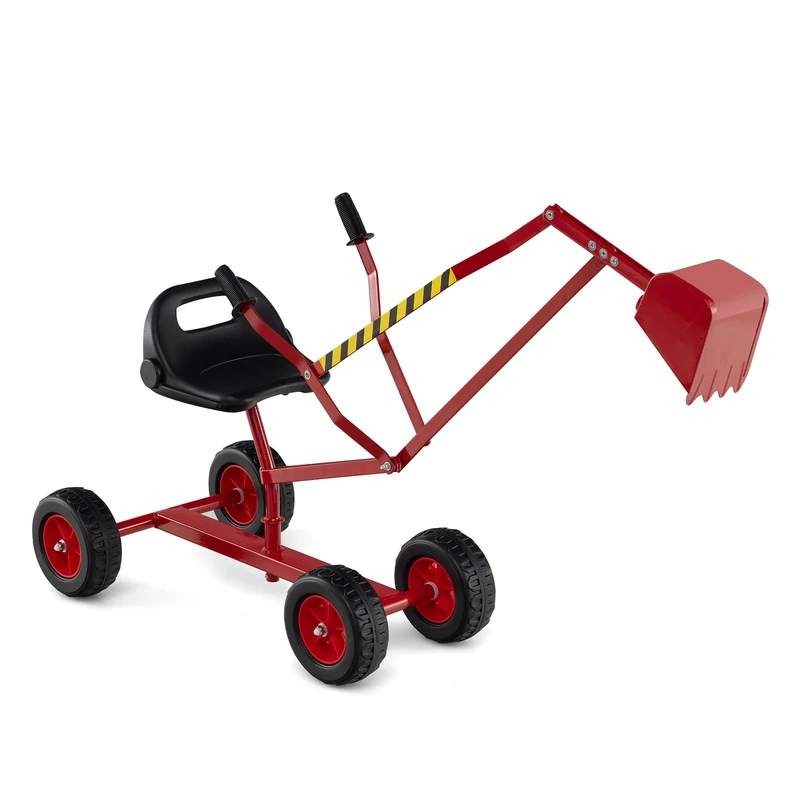 GYMAX Kids Ride on Digger, Children Construction Excavator with 2-Handed Controls, 360° Rotatable Function&4 Wheels, Outdoor Beach Sandbox Toy Excavator for Sand Dirt Snow (Black+Red, 123x40x66cm)