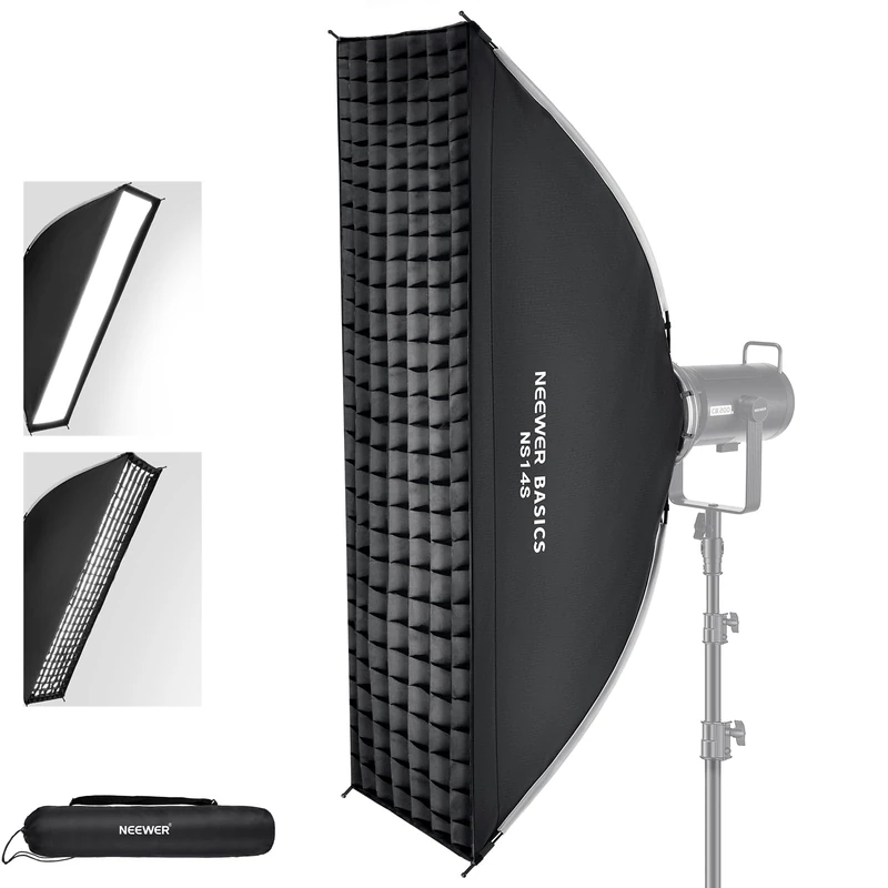 NEEWER BASICS Rectangular Softbox Kit, 12"x47" Quick Release Bowens Mount Strip Soft Box Light Diffuser Compatible with Godox Compatible with Aputure Studio Photography Video Recording Lighting, NS14S
