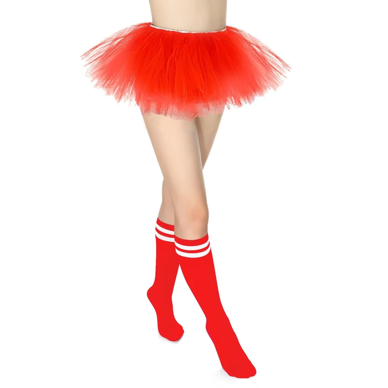 VONMELLI Red 5-Layer Tulle Tutu Skirt and Tube Socks Set