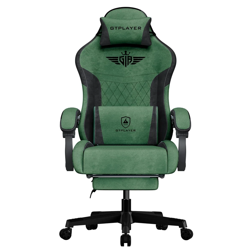 GTPLAYER Gaming Chair Fabric, High Back Computer Chairs with Footrest for Adults Ergonomic Lumbar Support Swivel PC Chair for Home Office (Green)