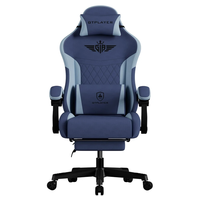 GTPLAYER Gaming Chair Fabric, High Back Computer Chairs with Footrest for Adults Ergonomic Lumbar Support Swivel PC Chair for Home Office (Dark Blue)
