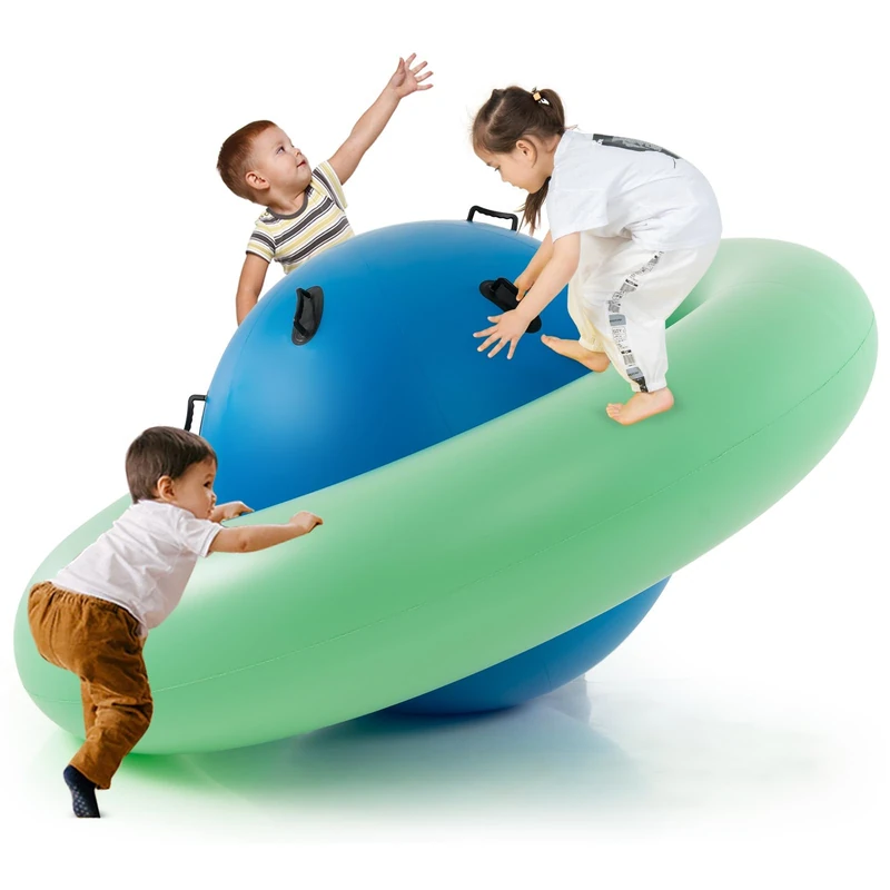 FANTASK Inflatable Dome Rocker for Kids, 223 cm Kids Rocker for Rolling, Tilting, Climbing & Bouncing with 6 Integrated Handles (Green + Blue) - Image 1